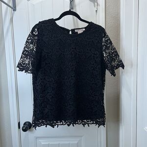 Philosophy Women's Size L Black Lace Lined Blouse Short Sleeve Top Whimsigoth